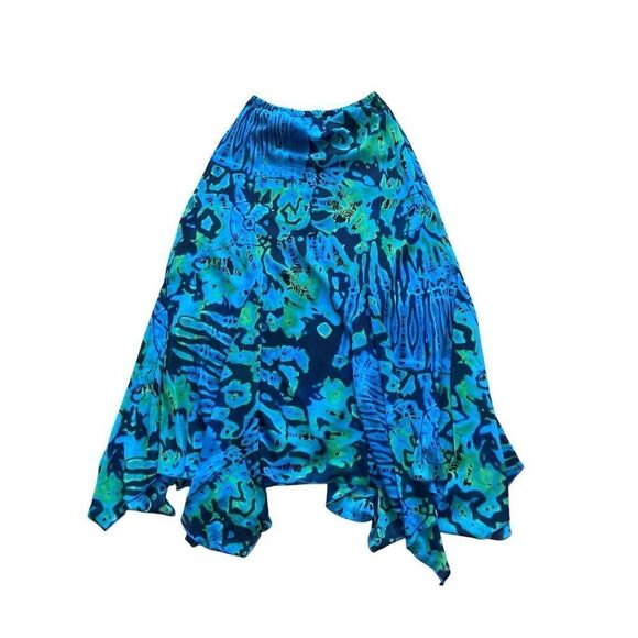 Vintage McGuire Y2K Blue Green Abstract Midi Skirt – Handkerchief Hem – Size 15 - Picture 3 of 8